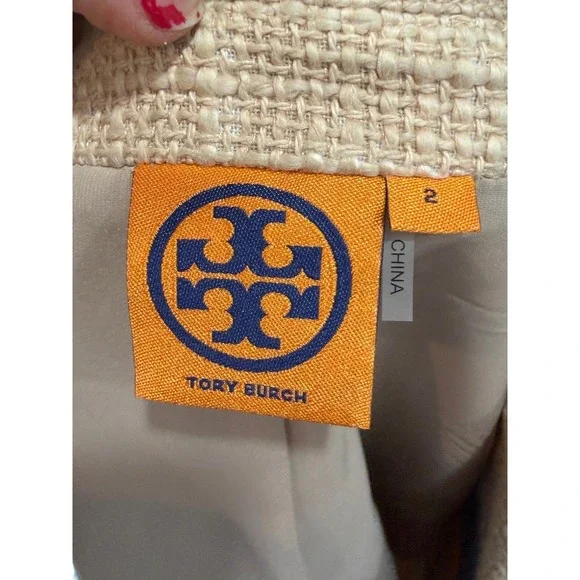 Tory Burch Striped Tweed Cropped Blazer Size 2 Neutral Multi Summer‎ Workwear - Picture 4 of 12